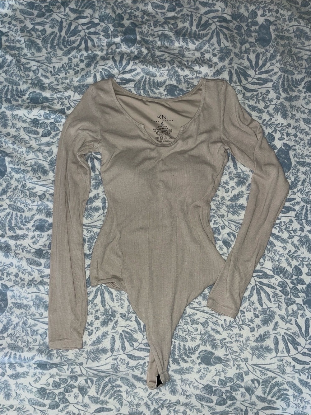 Neutral Long Sleeve Bodysuit with Built-In Bra